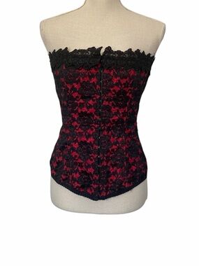 Grenier Red & Black Lacy Over Bust Lace Up Strapless Corset Top Vamp size 38